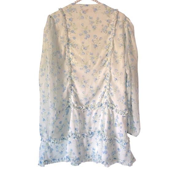 Rachel Parcell Floral Ruffle Mini Dress Blue White Size Large - Picture 6 of 8